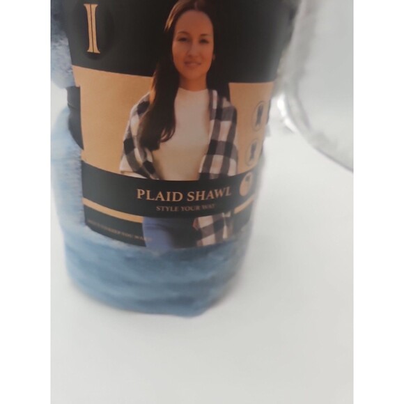 Plaid Igloos Womens Shawl (Blue/Gray/Black) - Picture 5 of 11